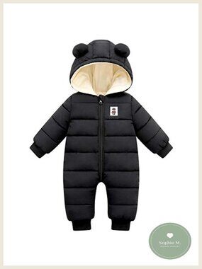 Baby Snowsuit Winter Jumpsuit Hooded Zip Warm Infant Toddler
